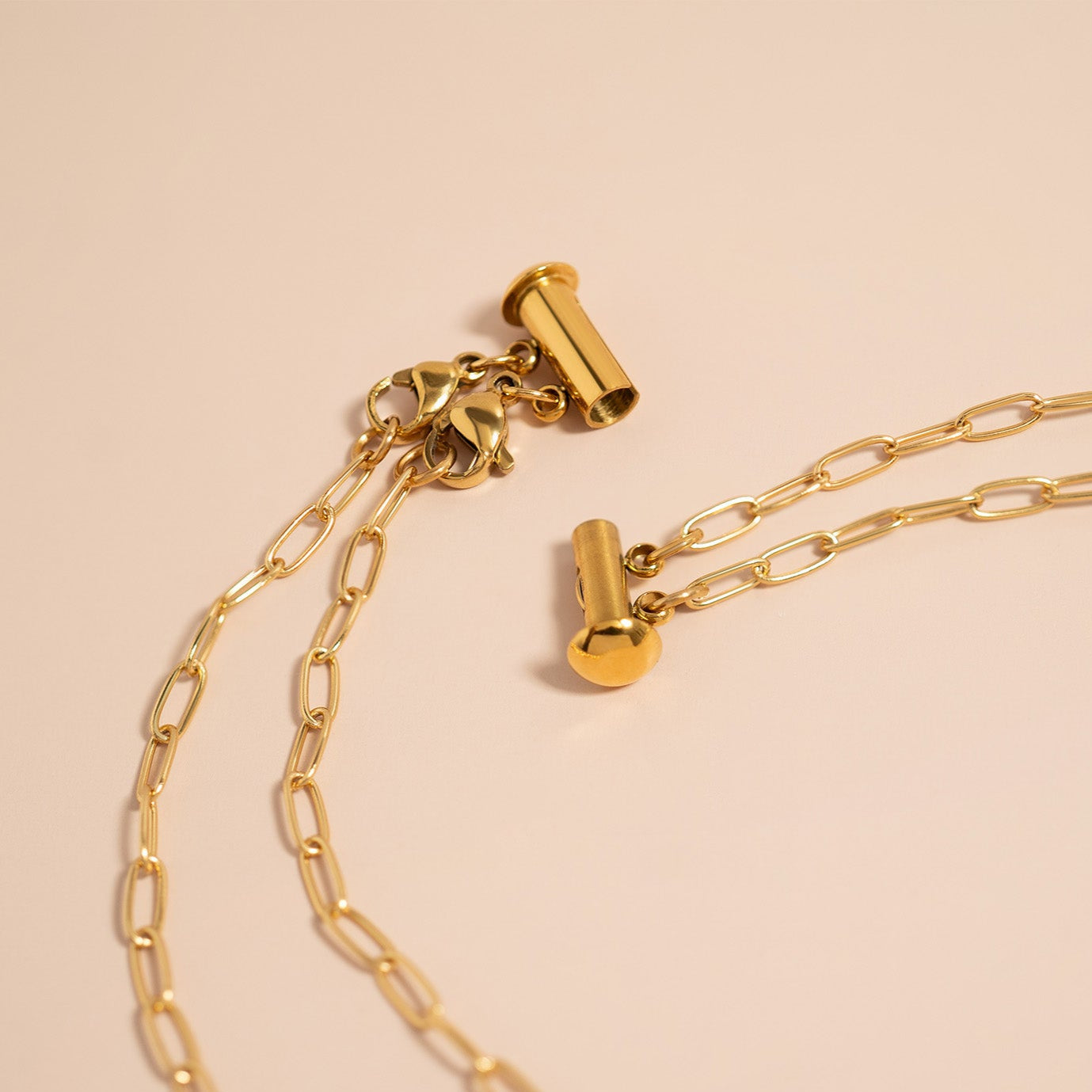 18K Gold PVD Stainless Steel 2 Row Layering Necklace Clasp