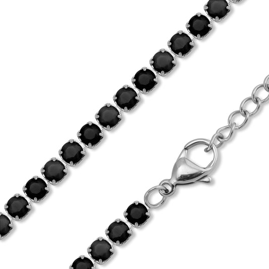 Stainless Steel Jet Rhinestone Tennis Chain Necklace