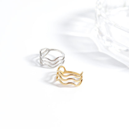 18K Gold PVD Stainless Steel Triple Wave Geometric Ring