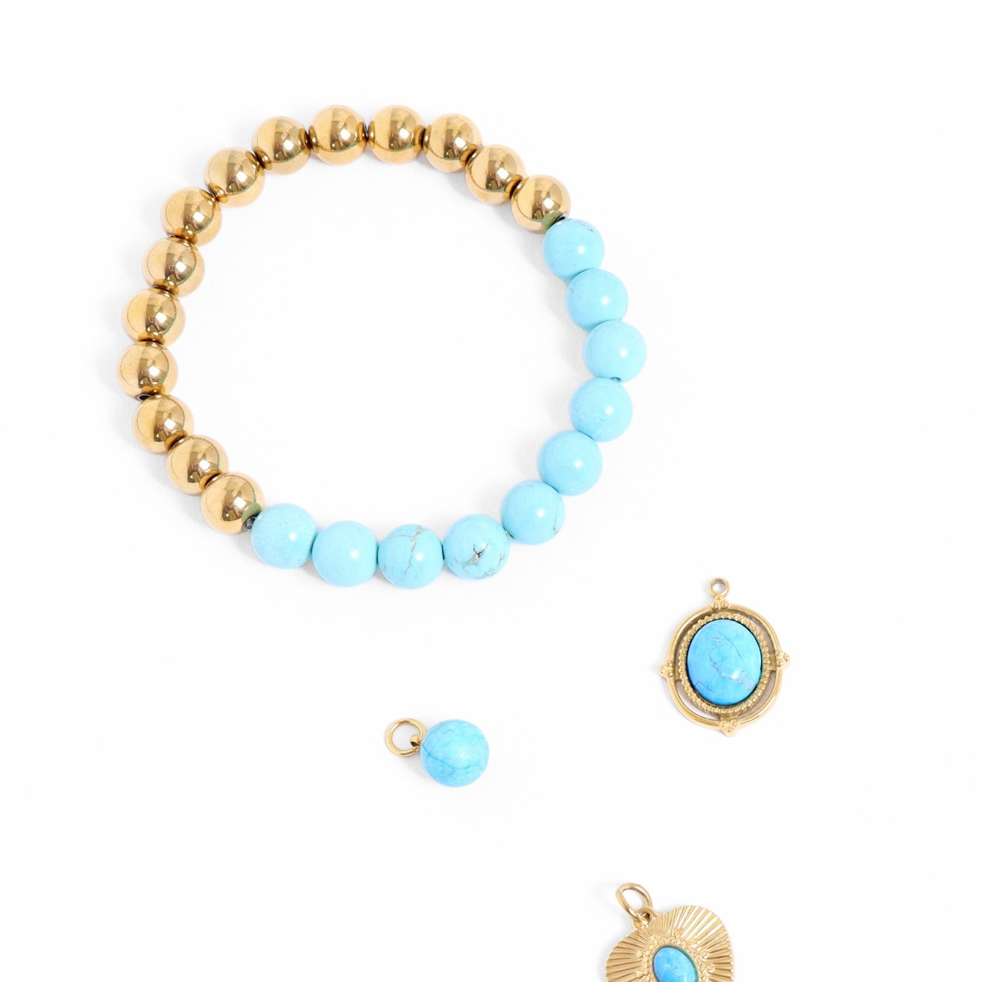 18K Gold PVD Stainless Steel Semi Precious Beaded Stretch Bracelets
