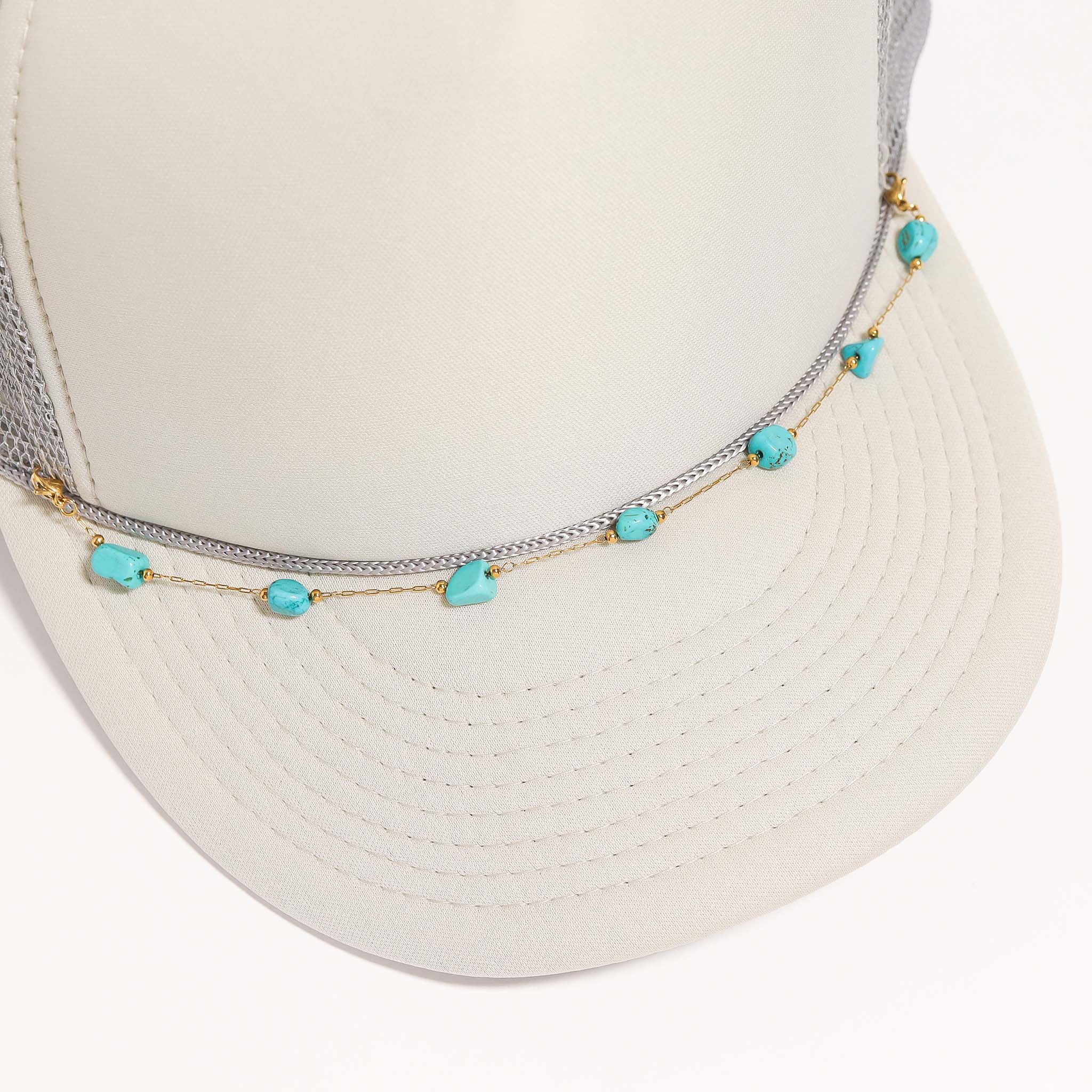 18K Gold PVD Stainless Steel Turquoise Stone Trucker Hat Chain