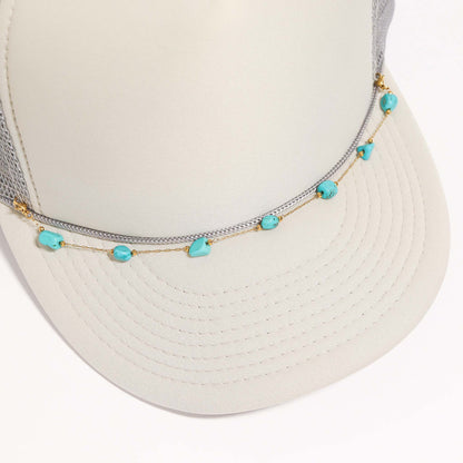 18K Gold PVD Stainless Steel Turquoise Stone Trucker Hat Chain