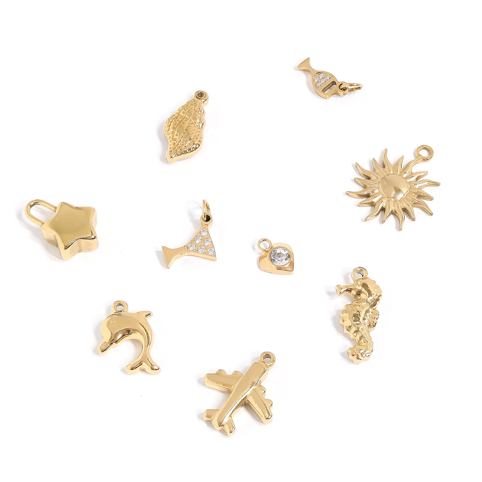18K Gold PVD Stainless Steel Heart With Cubic Zirconia Charm