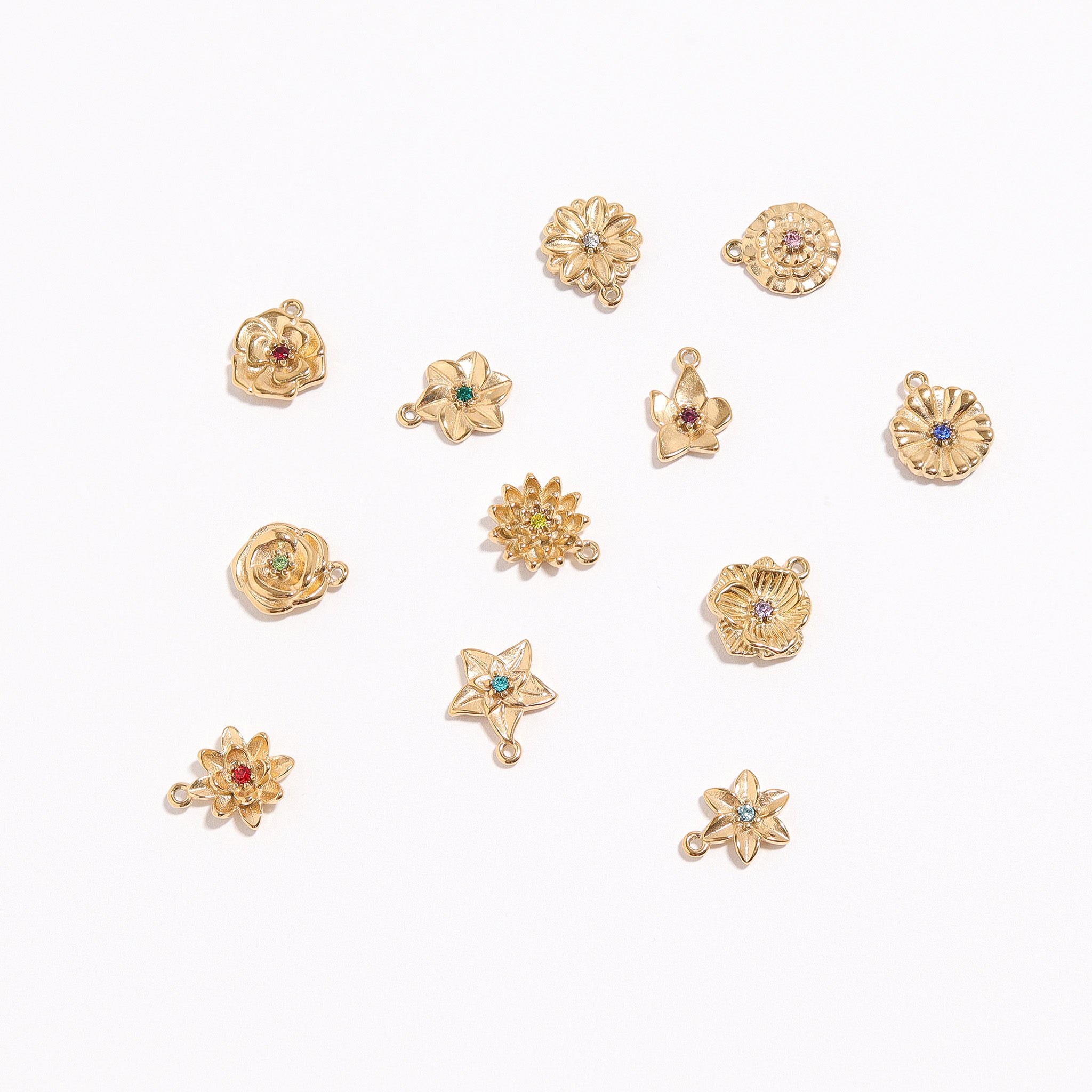 18K Gold PVD Stainless Steel Vertical 3D Birth Flower Charm