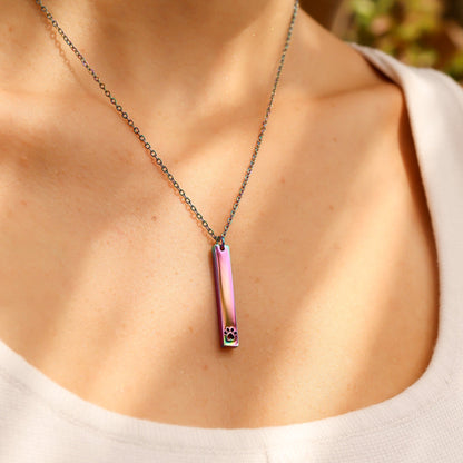 18K Gold PVD Stainless Steel Paw Print Cutout Vertical Blank Bar Necklace
