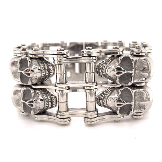 Stainless Steel Double Skull Bike Chain Bracelet