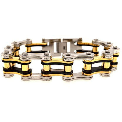 Stainless Steel Black And 18K Gold PVD Coated Bike Chain Bracelet