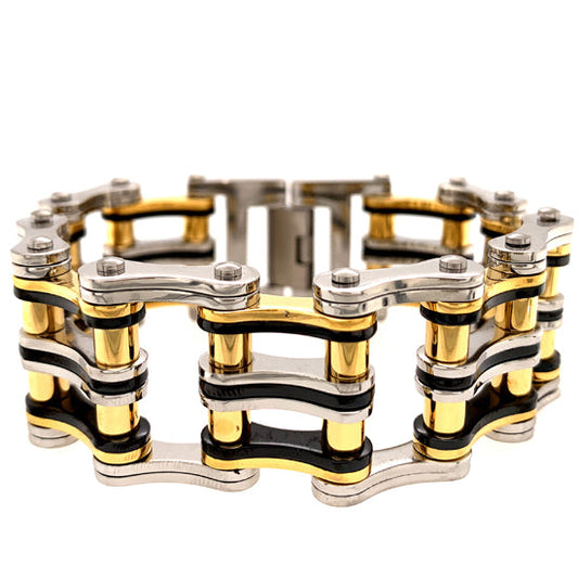 Stainless Steel Black And 18K Gold PVD Coated Double Bike Chain Bracelet