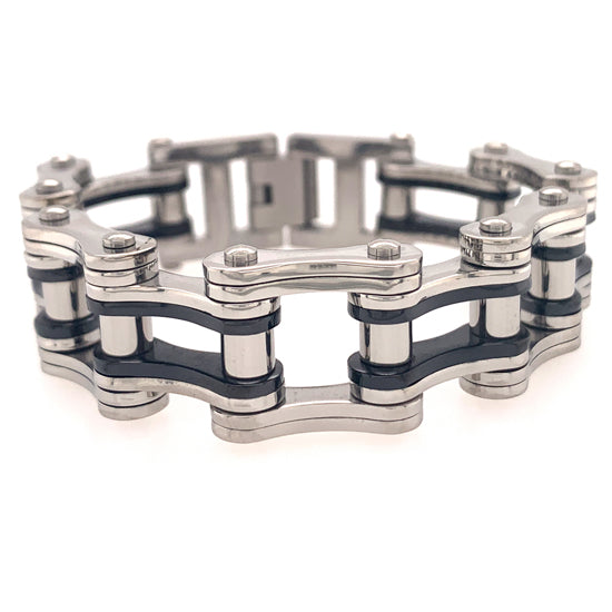 Stainless Steel And Black Bike Chain Bracelet