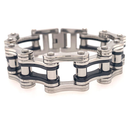 Stainless Steel And Black Bike Chain Bracelet