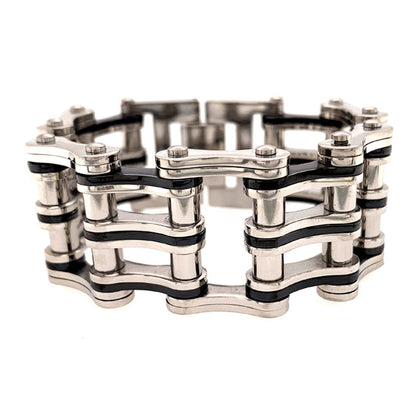 Stainless Steel And Black Double Bike Chain Bracelet