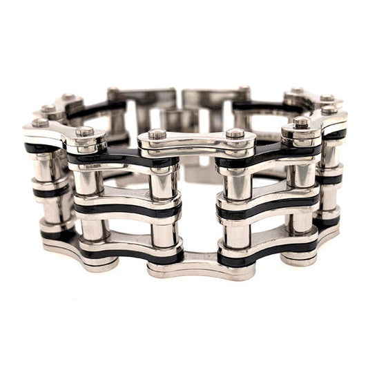 Stainless Steel And Black Double Bike Chain Bracelet