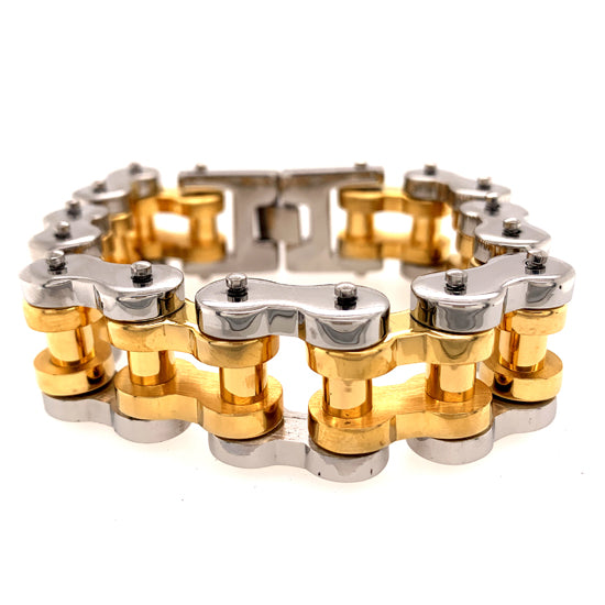 Stainless Steel And 18K Gold PVD Coated Bike Chain Bracelet