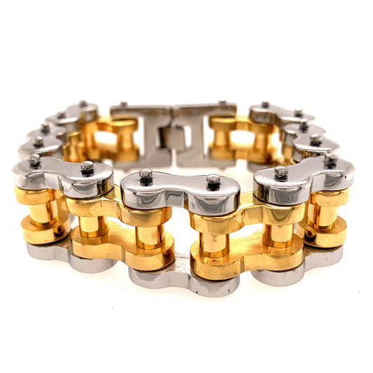 Stainless Steel And 18K Gold PVD Coated Bike Chain Bracelet