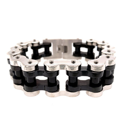 Stainless Steel and Black Bike Chain Bracelet