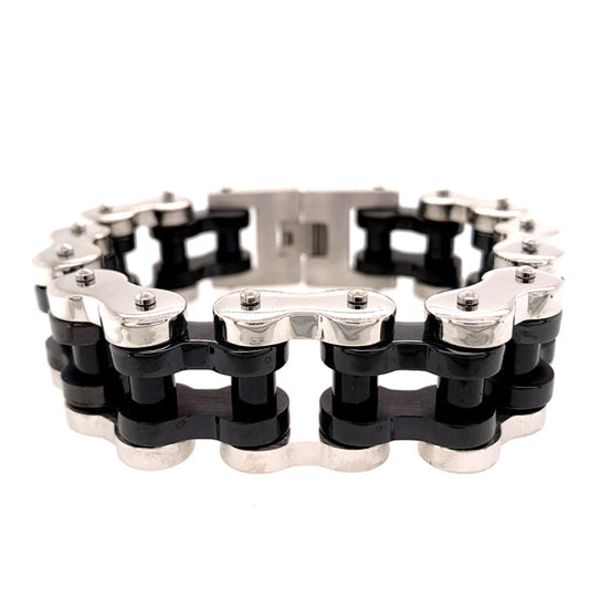 Stainless Steel and Black Bike Chain Bracelet
