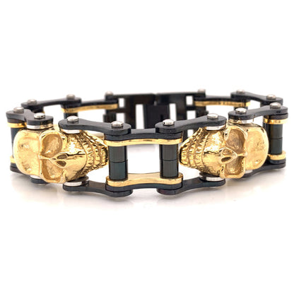 18K Gold PVD Stainless Steel Black Skull Bracelet