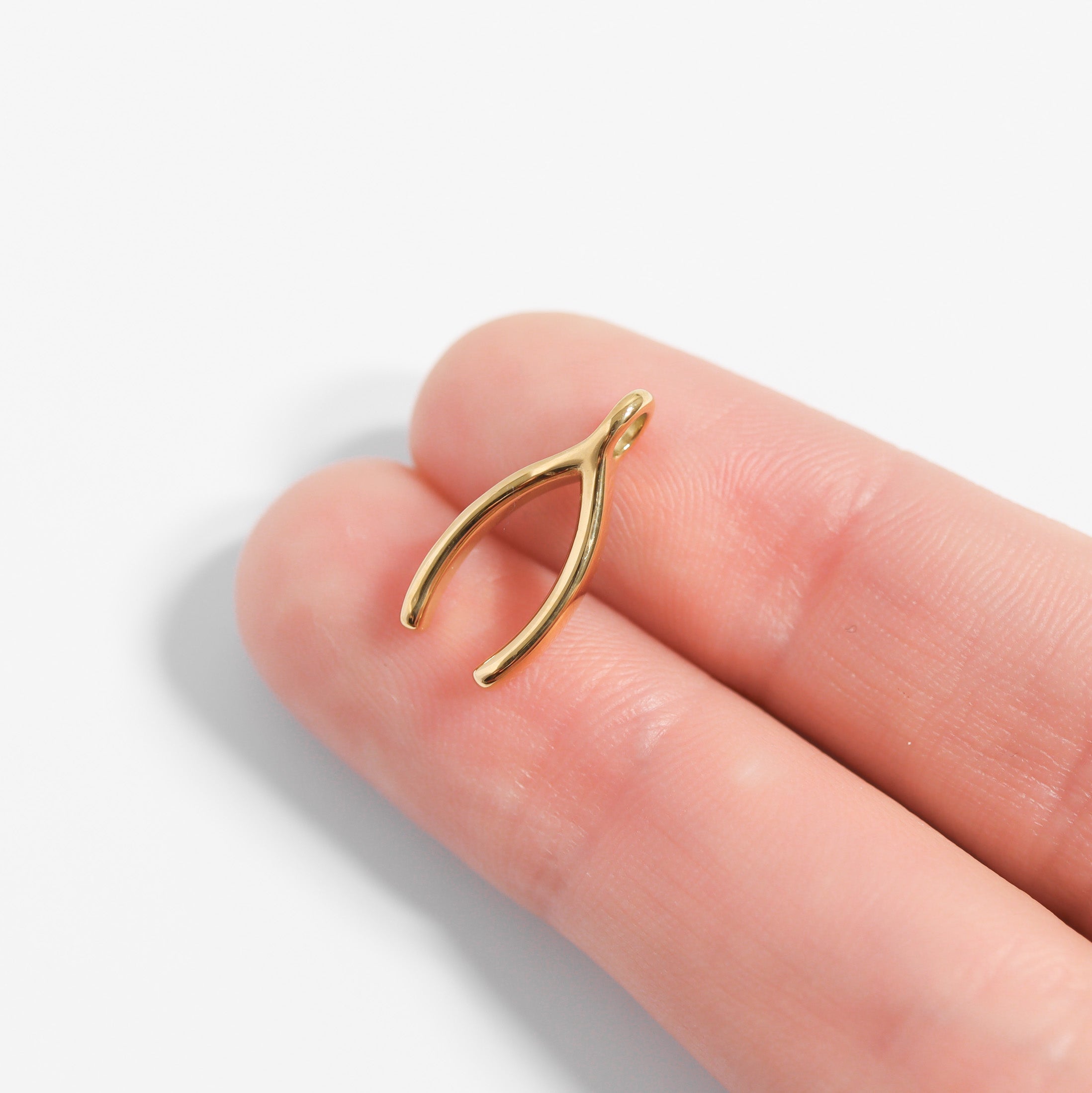 18K Gold PVD Stainless Steel Wishbone Charm