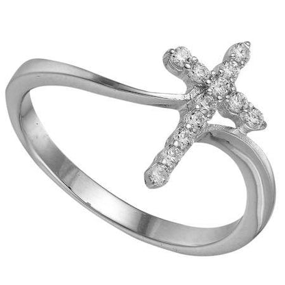 CZ Cross White Gold Over Brass Ring