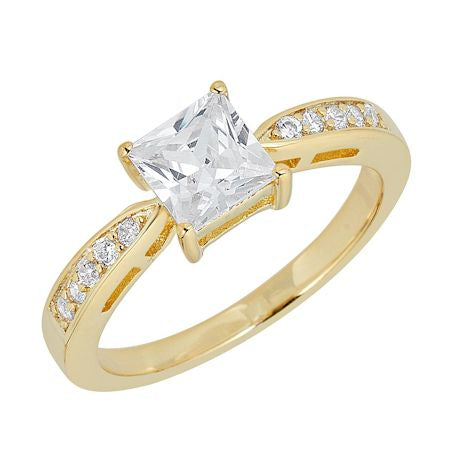CZ Center Stone With CZ Accents Gold Over Brass Ring