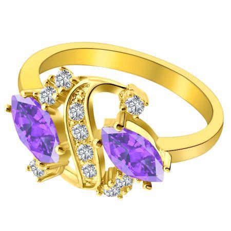 Purple CZ With Accent CZ Stones Gold Over Brass Ring