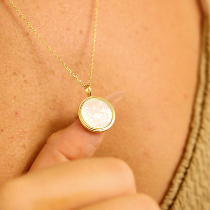 14K Gold Plated Sterling Silver Mother of Pearl Zodiac Pendant Necklace