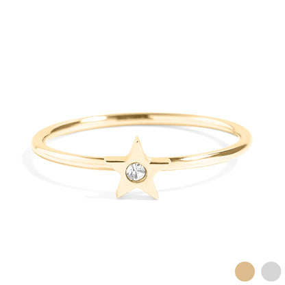 18K Gold PVD Stainless Steel CZ Stone Star Symbol Ring