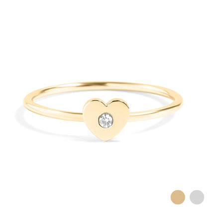 18K Gold PVD Stainless Steel CZ Stone Heart Symbol Ring
