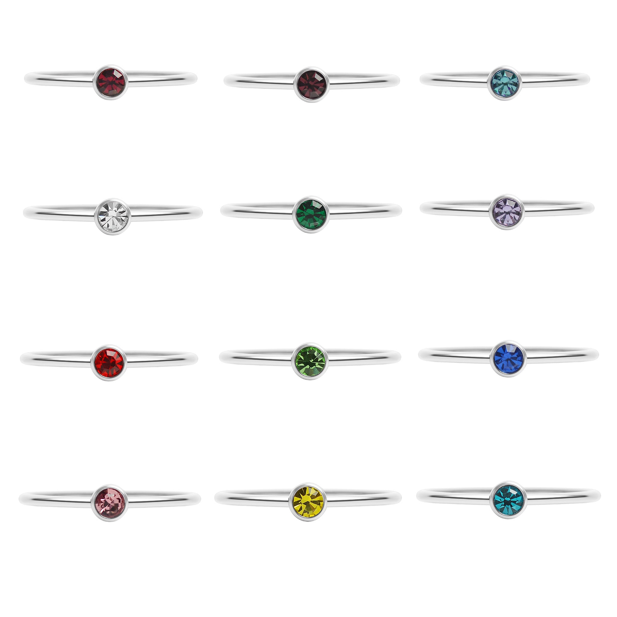 76 pc Stainless Steel Birthstone Stacking Ring Set
