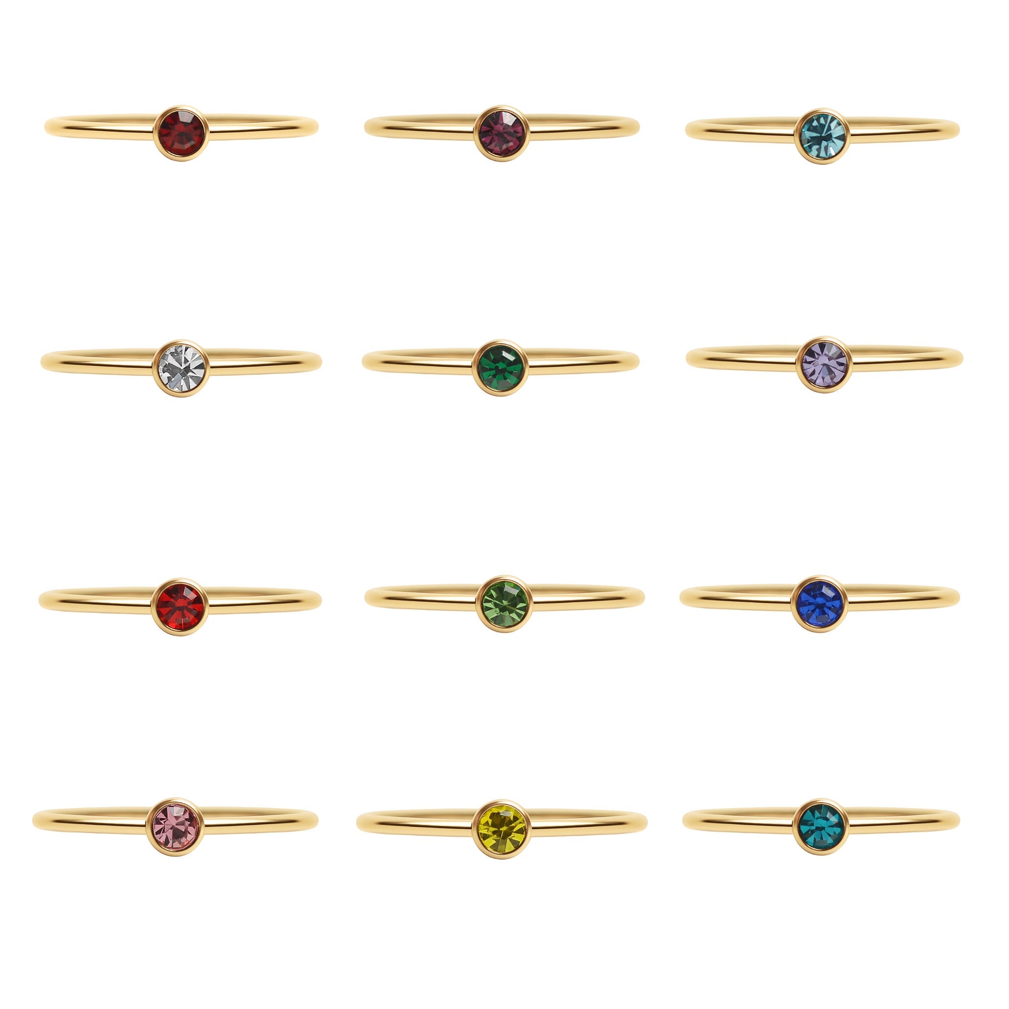 76 pc 18K Gold PVD Coated Stainless Steel Birthstone Stacking Ring Set