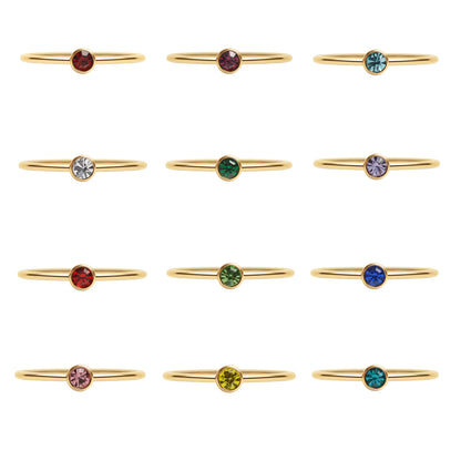 76 pc 18K Gold PVD Coated Stainless Steel Birthstone Stacking Ring Set