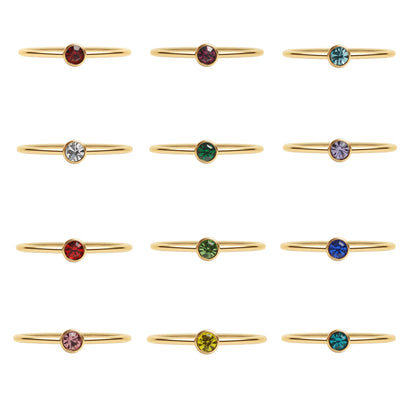 76 pc 18K Gold PVD Coated Stainless Steel Birthstone Stacking Ring Set & Display