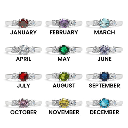 Stainless Steel CZ Accent Birthstone Ring