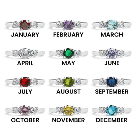 Stainless Steel CZ Accent Birthstone Ring