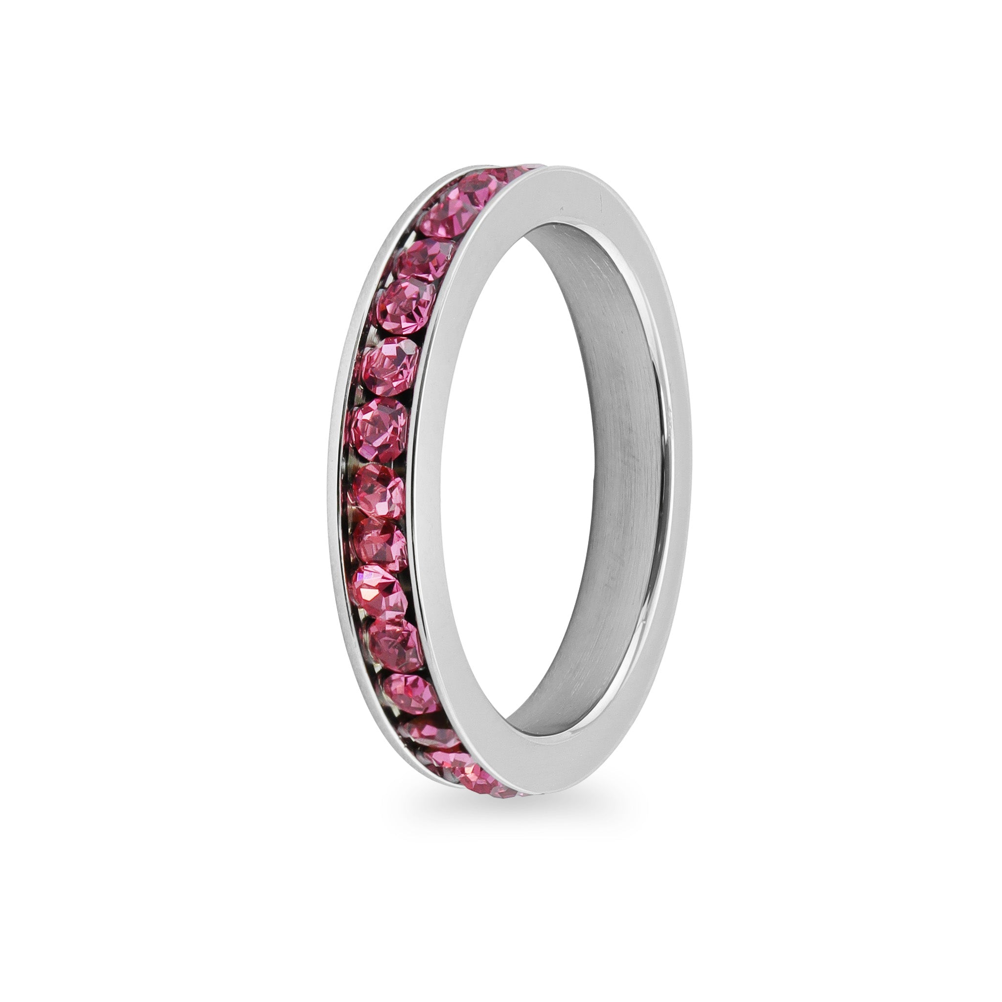 Pink CZ Center Highly Polished Stainless Steel Flat Ring