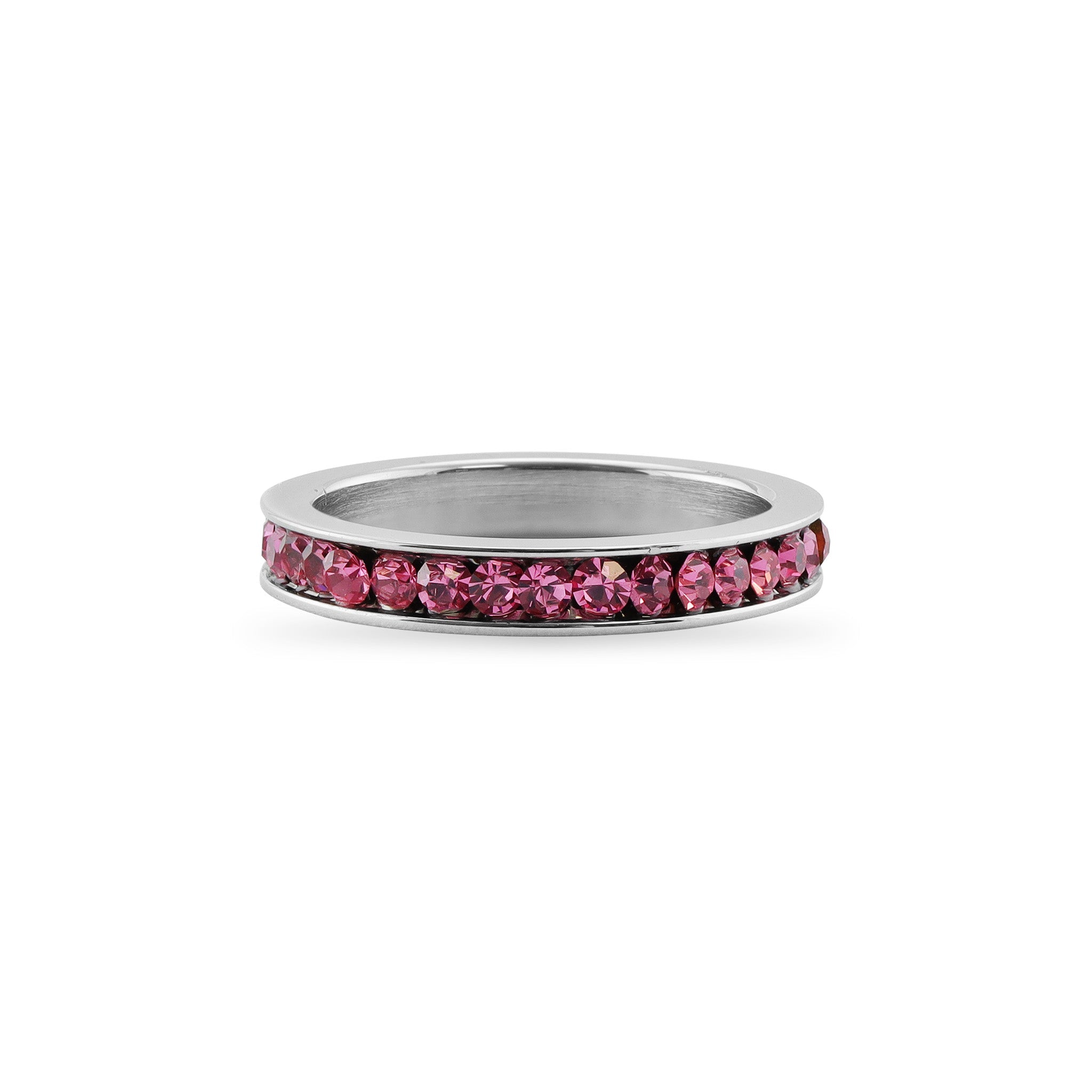 Pink CZ Center Highly Polished Stainless Steel Flat Ring