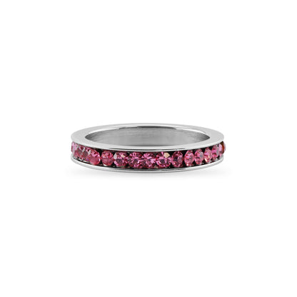 Pink CZ Center Highly Polished Stainless Steel Flat Ring