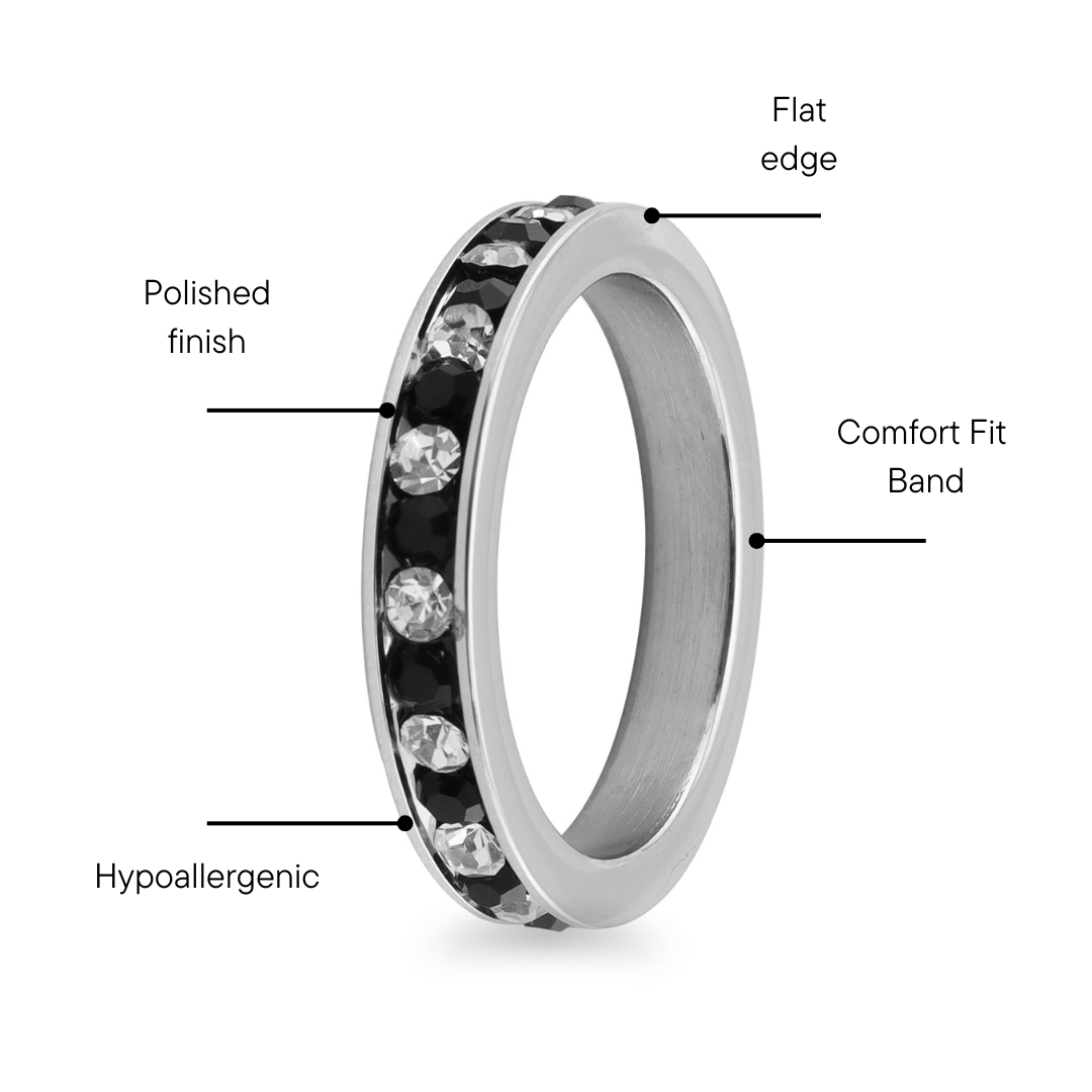 Black & Clear CZ Center Highly Polished Stainless Steel Cubic Ring