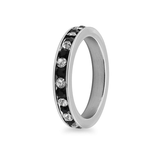 Black & Clear CZ Center Highly Polished Stainless Steel Cubic Ring
