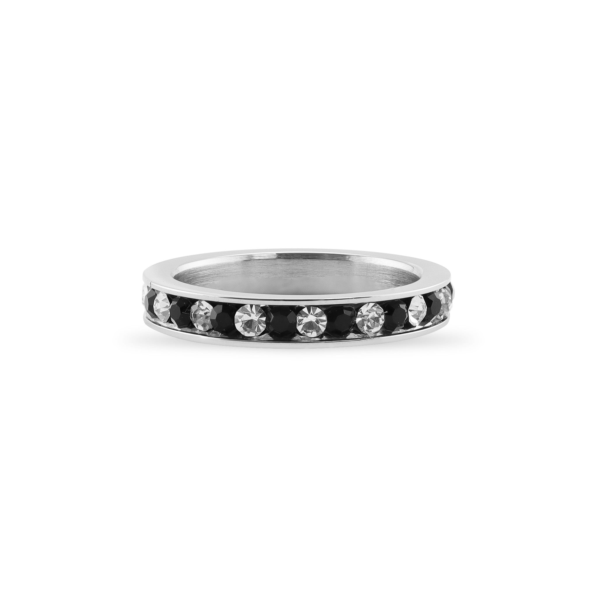 Black & Clear CZ Center Highly Polished Stainless Steel Cubic Ring
