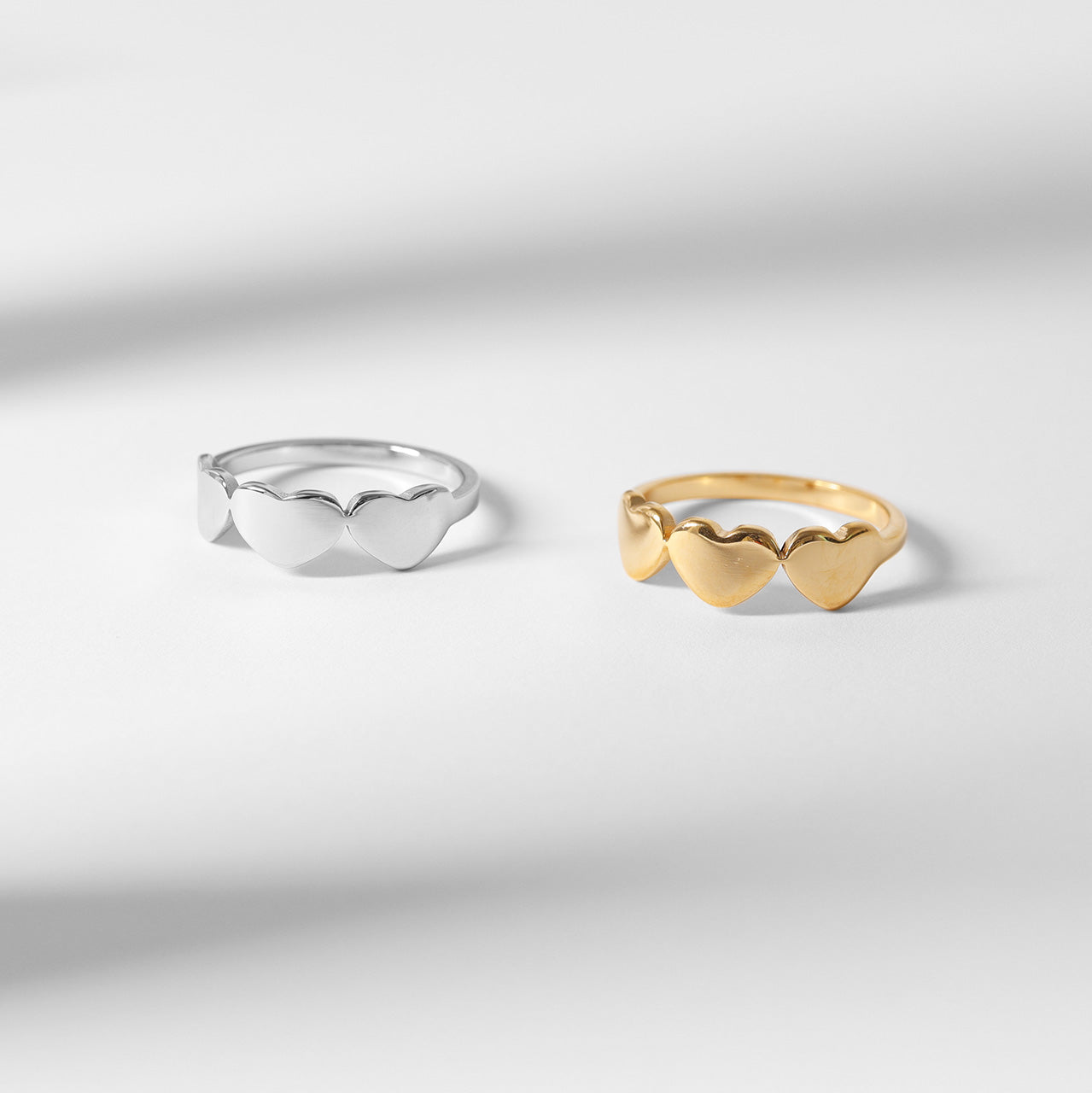 18K Gold PVD Stainless Steel Blank Engravable 3 Heart Ring