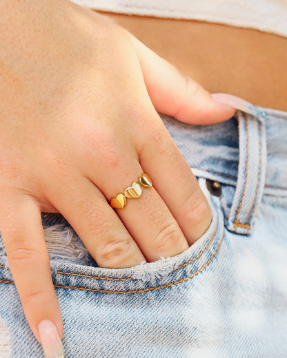18K Gold PVD Stainless Steel Blank Engravable 3 Heart Ring